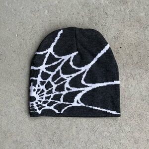 Gray and White Spider Web Beanie